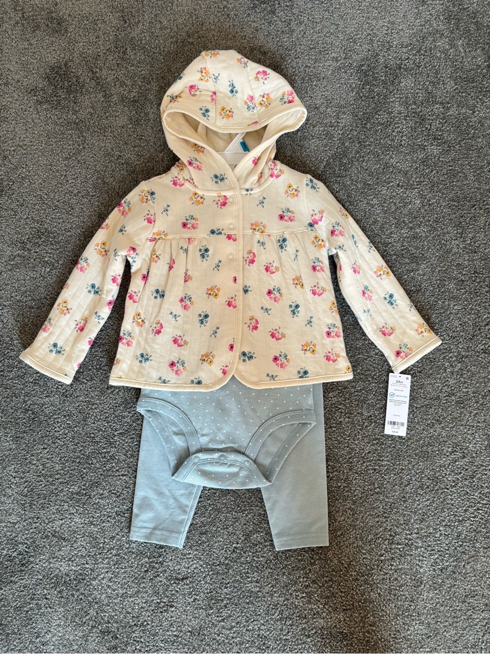 Carter's Cream Floral Hooded Jacket with Blue Polka Dot Leggings